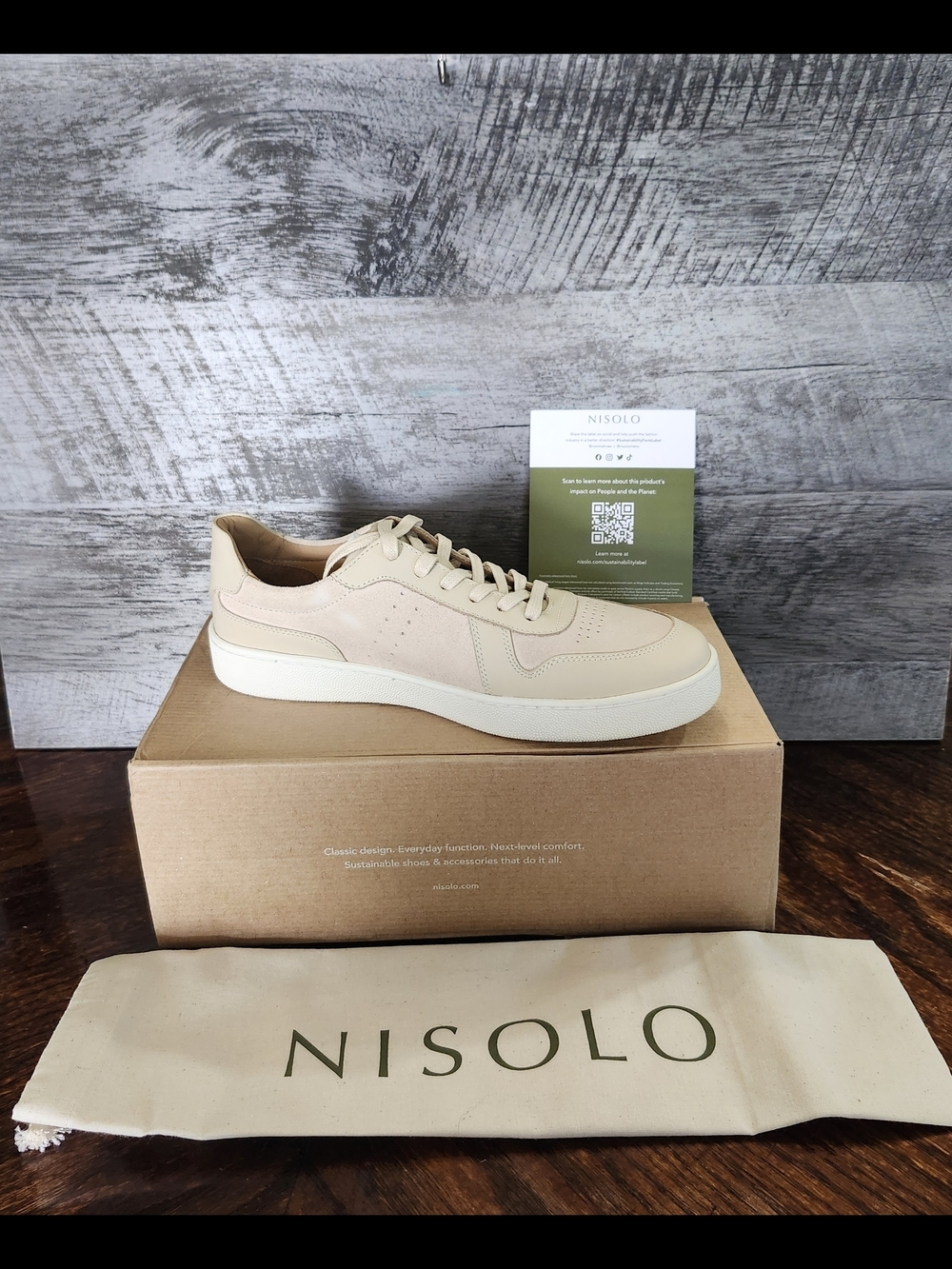 NWT Men's Nisolo Bria Go To Court Sneaker In Bone Sz 7.5